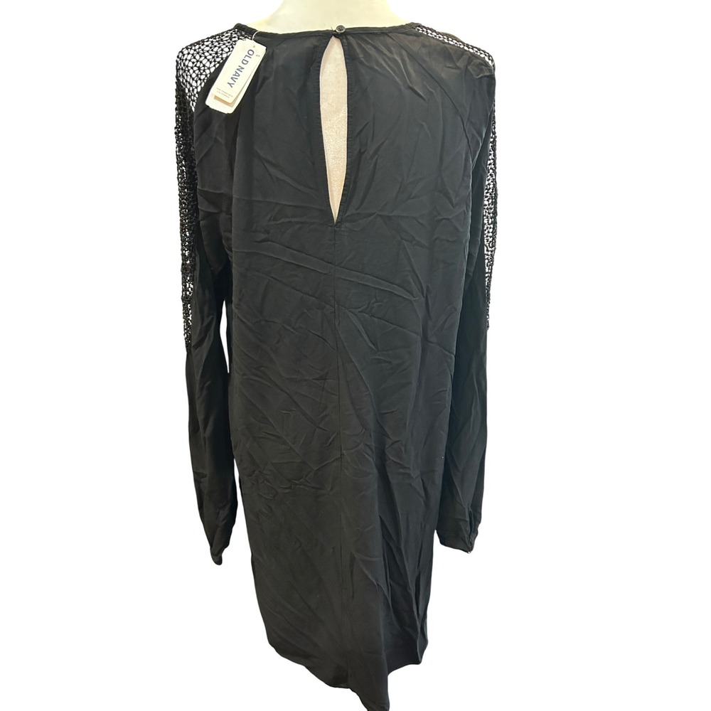 Black Long Sleeve Dress V Neck Crochet Sleeve Detail Casual